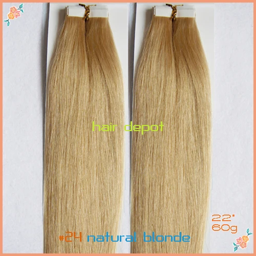 free UPS 22&quot #27 Tape Extensions Real Hair 60g-pack strawberry blonde Skin Weft Seamless 4A Grade Mixable |
