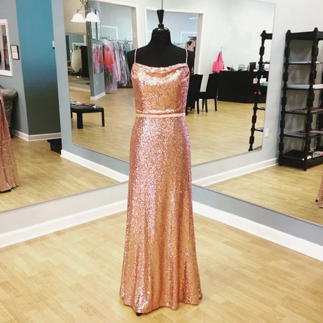 Розовое золото с блестками Платья для подружек невесты сексуальные платья на
