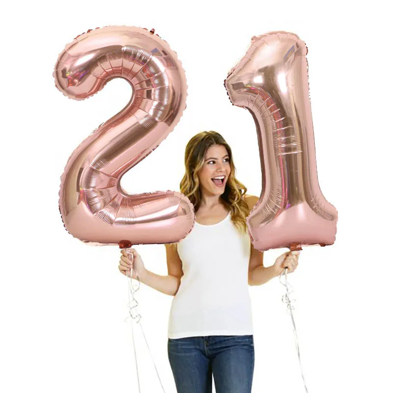 rose gold 21 2 шт 32 40 дюймов счастливый 18 день рождения фольга большие надувные шары розовое золото цифры шары мальчик девочка 18 21 22 23 лет вечерние украшения - Цвет: rose gold 21