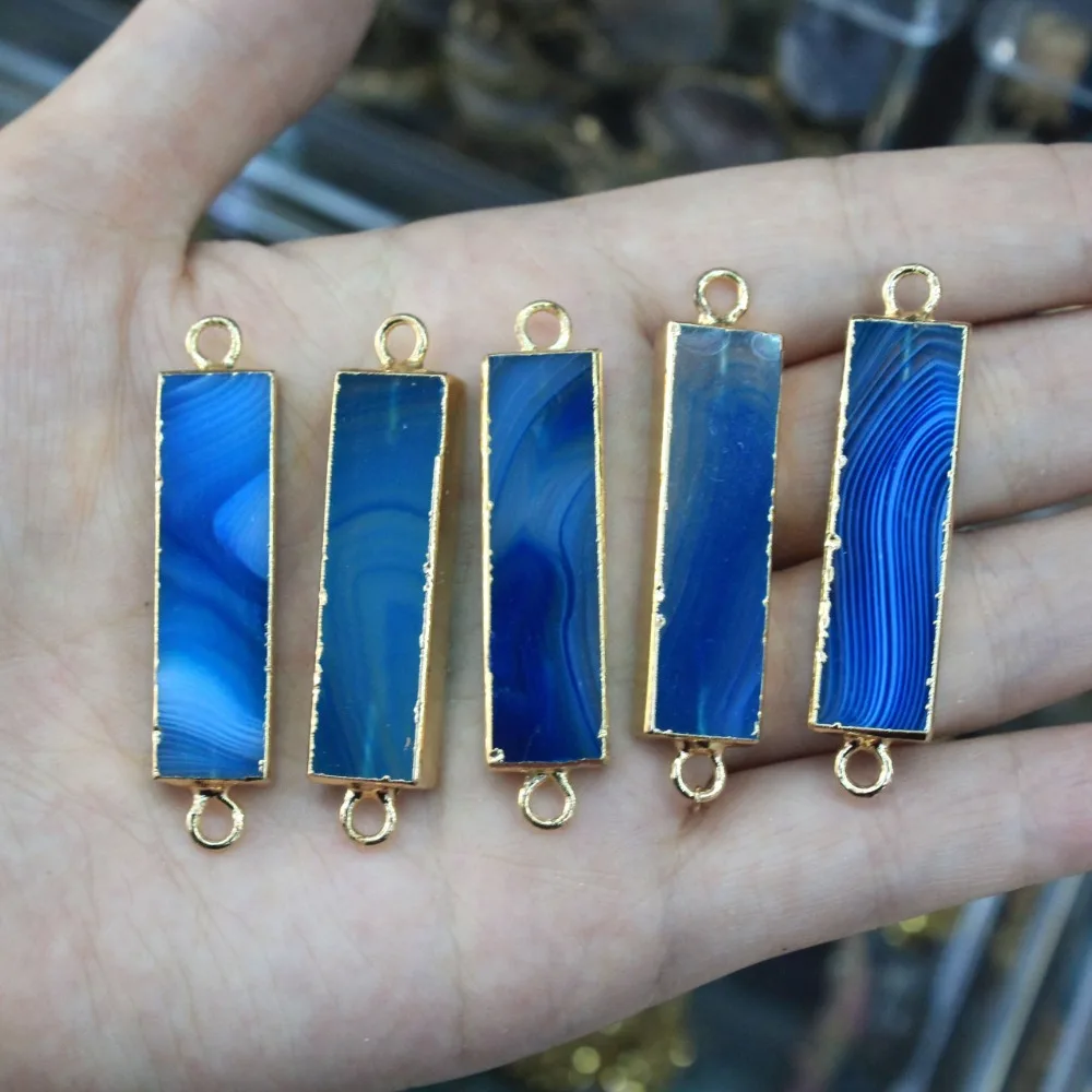 Оптовая продажа натуральный синий камень: Агат позолоченный кулон 2 круга