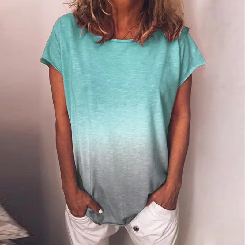 Viensta, 29 цветов, модная, градиентная, цветная, с принтом, блузка, рубашка, для женщин, плюс размер, Круглый ворот, летние топы, новинка, короткий рукав, Boho Blusas, 5XL