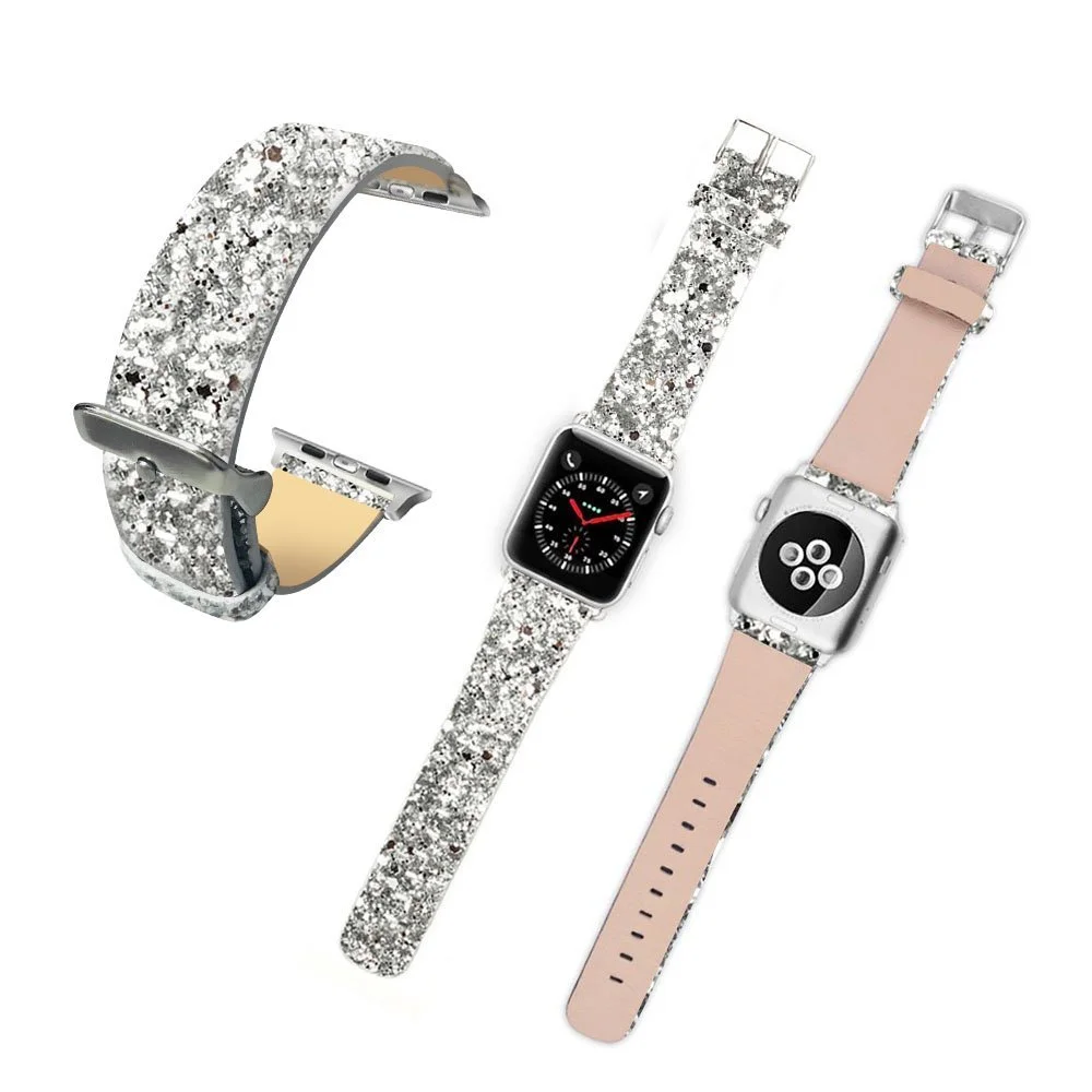 Глянцевая искусственная кожа ремешок для наручных часов Apple Watch, версии 44/42/40/38 мм Рождество Блестящий Браслет замена наручные часы для наручных часов iWatch, 4/3/2/1