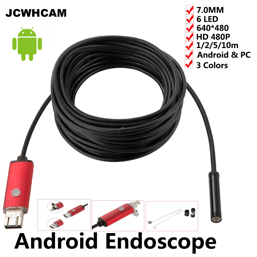 

JCWHCAM 7 мм Объектив USB Android телефон эндоскоп камера 1 м 2 м 5 м 10 м водонепроницаемый осмотр труб MicroUSB Бороскоп USB змея камера