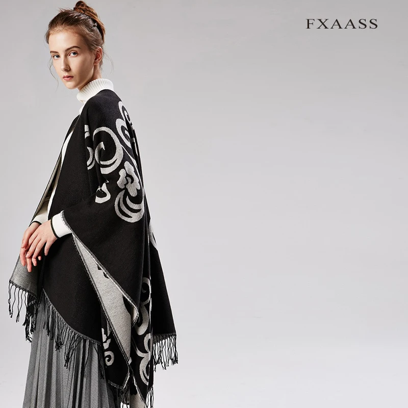 FXAASS новая осенне-зимняя шаль Модное пончо с цветами Тай Чи женский шарф накидка