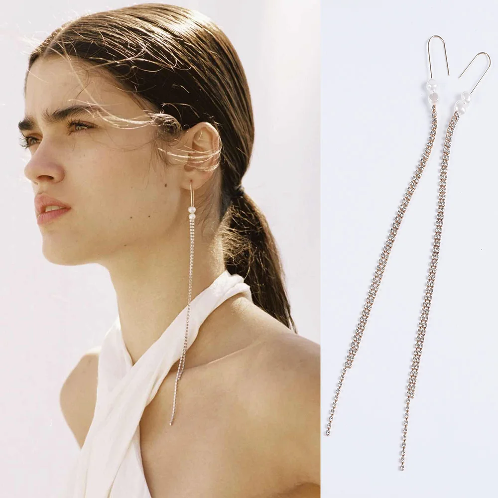 ZA жемчужные серьги новейшая бижутерия ручной работы Boho Длинные Подвесные серьги для женщин Свадебные подарки