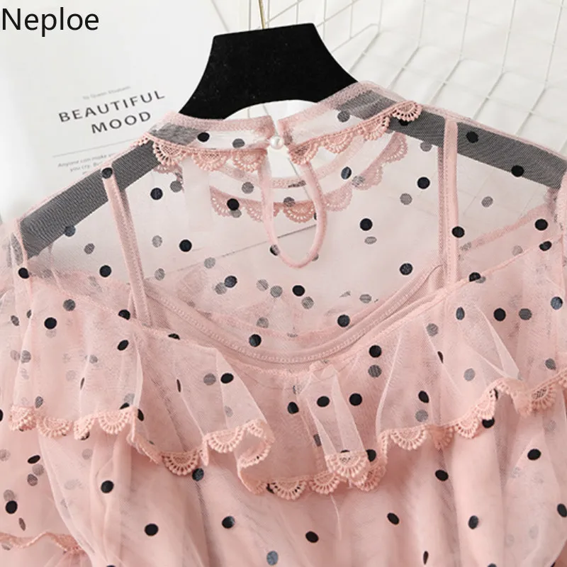 Женское кружевное платье Nepole винтажное в горошек с оборками и