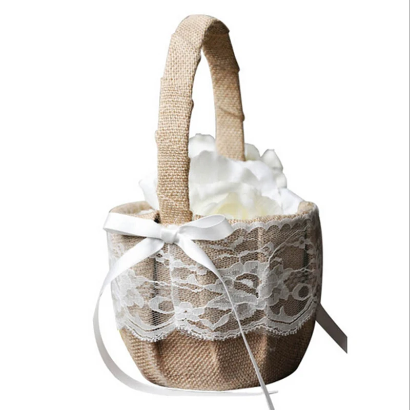Романтическая винтажная Джутовая Ткань цветочный бант кружева цветок девушка