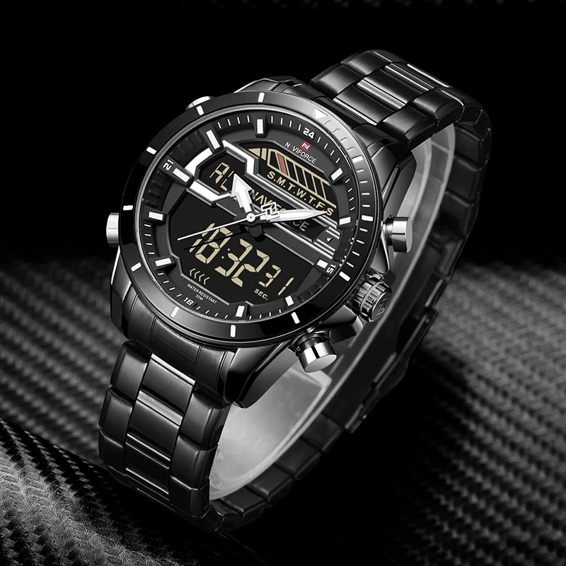 NAVIFORCE Men Watch Digital Analog Sport Mens Watches Top Brand Luxury Military Stainless Steel LED Quartz Male Clock |