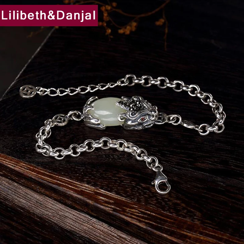 Женский Регулируемый браслет из серебра 2019 пробы с мозаикой нефрита|Гибкие и