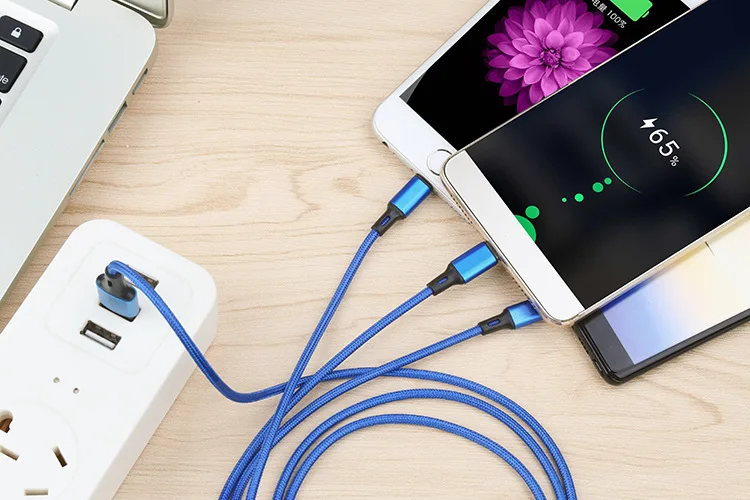 Для iPhone6 7/Android/type C 3 в 1 Micro USB 1,2 м кабель Универсальный 2.4A Быстрая зарядка для мобильных телефонов Кабели для зарядки 8-контактный быстрый