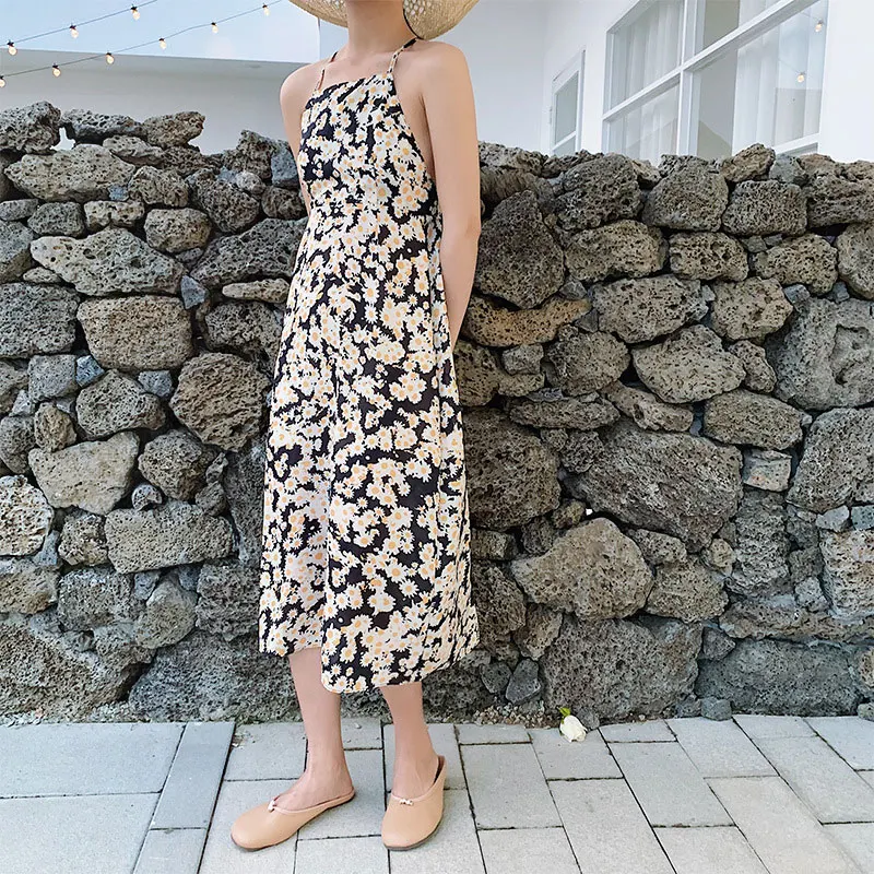 2019 Summer Women Sunflower Boho Chic Holiday Beach Dress Ladies Slip Backless Dresses | Женская одежда