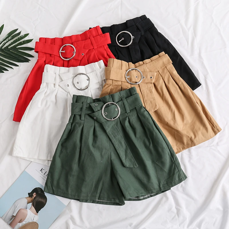 Fall &amp Winter Ladies High Waist Fashion Ring Loose Shorts Women Wide Leg Casual with Belt | Женская одежда