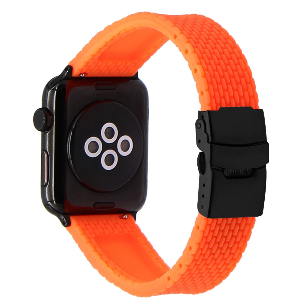 Силиконовый резиновый ремешок для часов iWatch Apple Watch 38 мм 40 мм 42 мм 44 мм ремешок серии 5 4 3 2 1 стальной защитный браслет с застежкой