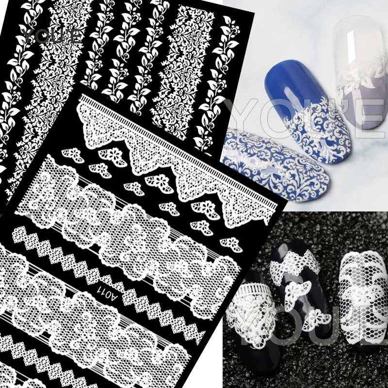 

3D White Lace Flower Nail Stickers Decoration Sticker Manicure Foil for Nail Art Sticker Design Adhesive Hollow Nail Decal Wraps