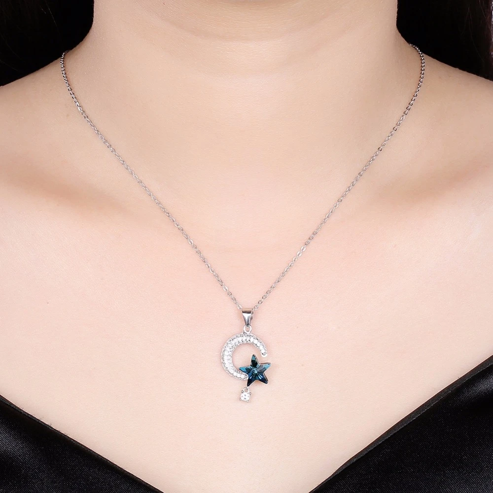 LEKANI, натуральная 925 пробы, серебро, полумесяц и звезда, кристалл от SWAROVSKI, подвеска, ожерелья для женщин, хорошее ювелирное изделие, подарки