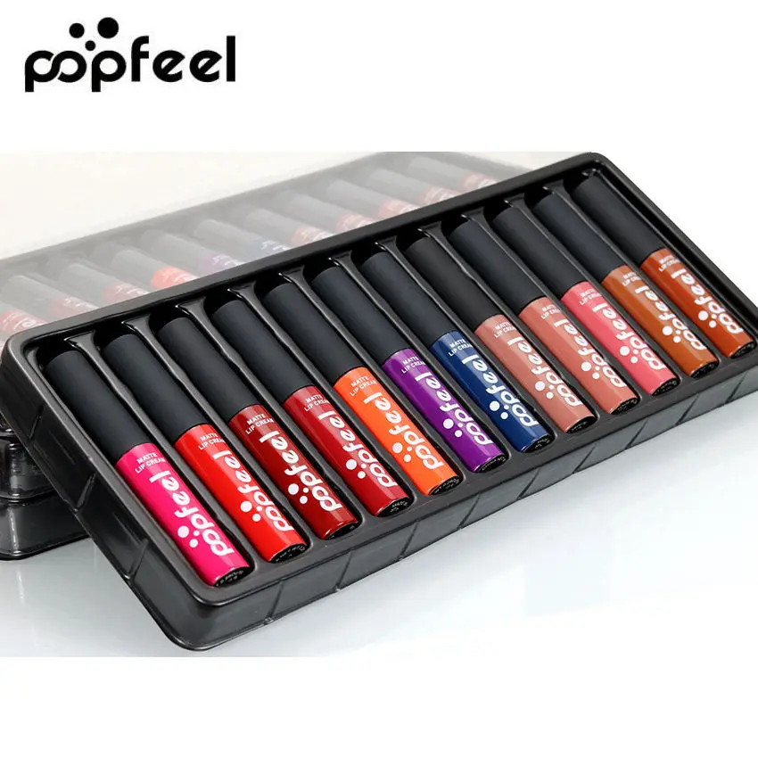POPFEEL 12 шт. водостойкие долговечные блеск для губ темно-фиолетовый черный красный