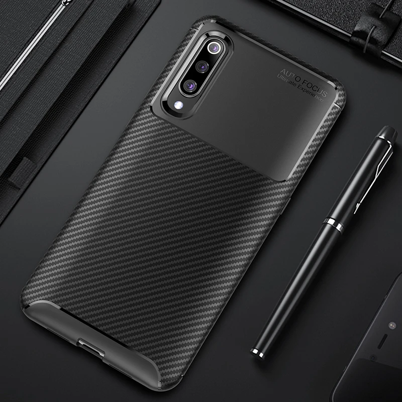Чехол для Xiaomi Mi 9 Мягкий Силиконовый противоударный чехол из углеродного волокна