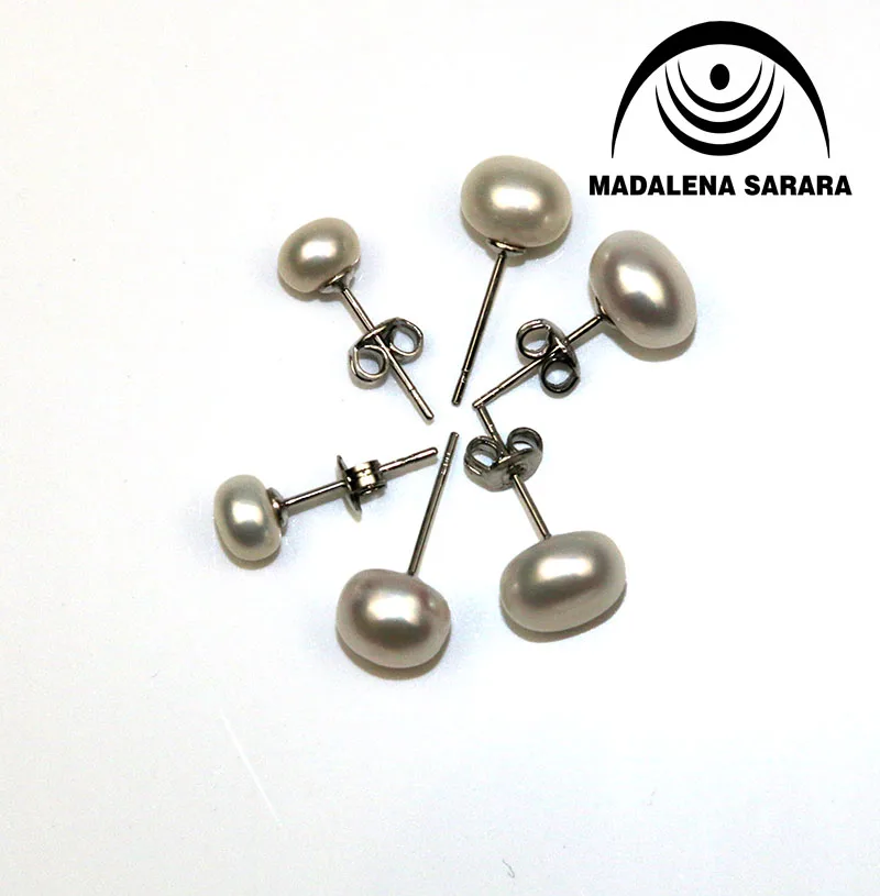 MADALENA SARARA 9-10 мм пресноводные жемчужные серьги посеребренные натуральные белые жемчужные серьги 3 пара/лот