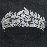 cubic zirconia wedding bridal leaves big tiara crown women girl prom hair jewelry accessories real platinum plated ch10268