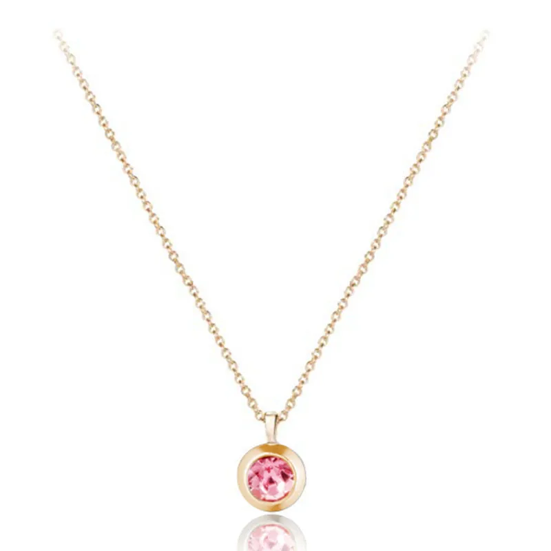 gold and pink Классический Простой из нержавеющей стали маленькое сердце круг кристалл подвески ожерелья для женщин сердце ювелирные изделия подарки на день Святого Валентина - Окраска металла: gold and pink