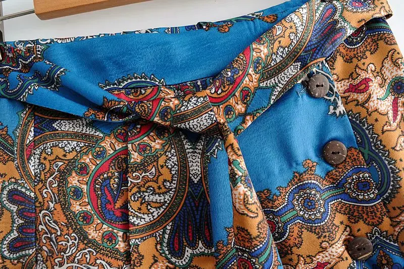 Летняя винтажная длинная юбка для женщин, стиль Za, русский этнический стиль, принт, регулируемый пояс, пояса, стильная повседневная драпированная юбка миди