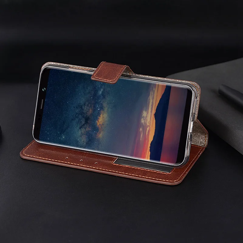 Кожаный чехол для Bluboo S8 + откидной Чехол-кошелек с подставкой и держателем