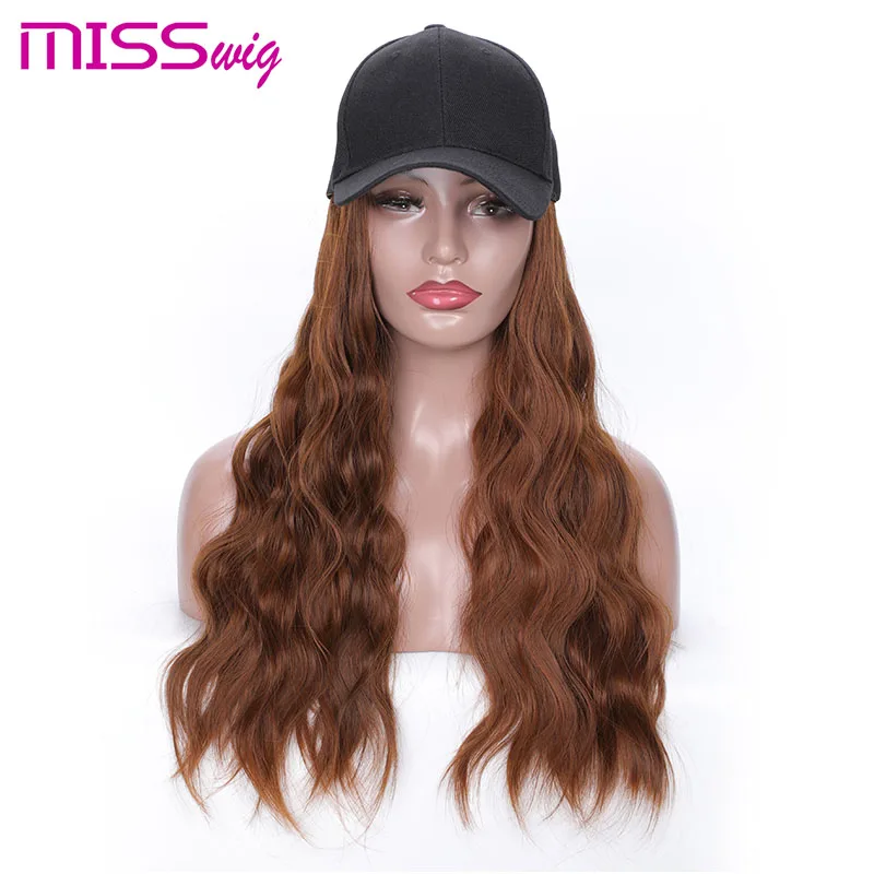 Длинный волнистый синтетический волос MISS WIG 24 дюйма с головной убор горячий стиль