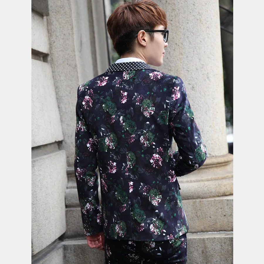 (Пиджак + брюки) Роскошный Блейзер костюмы для мужчин темно цветочный приталенный