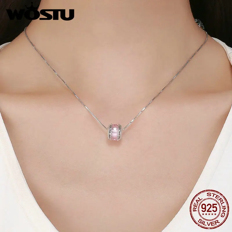 WOSTU подлинное серебро 925 пробы Флер де Лис розовые хрустальные бусины подходят к