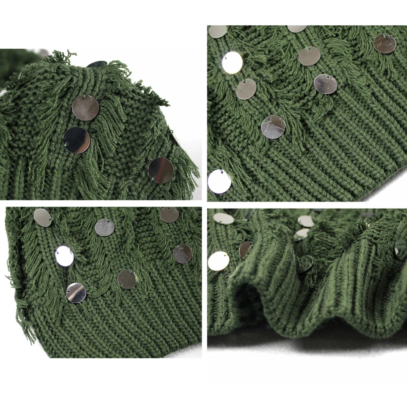 Свитер с круглым вырезом и блестками Женский пуловер свободные вязаные свитера