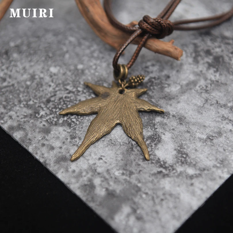 Античная бронза очарование лист кулон черный воск хлопок шнур 80 см уникальный