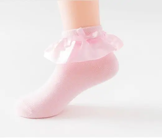 light pink Satin Носки для девочек; милые кружевные хлопковые носки для ботинок принцессы; праздничная одежда; короткие носки для маленьких девочек - Цвет: light pink Satin