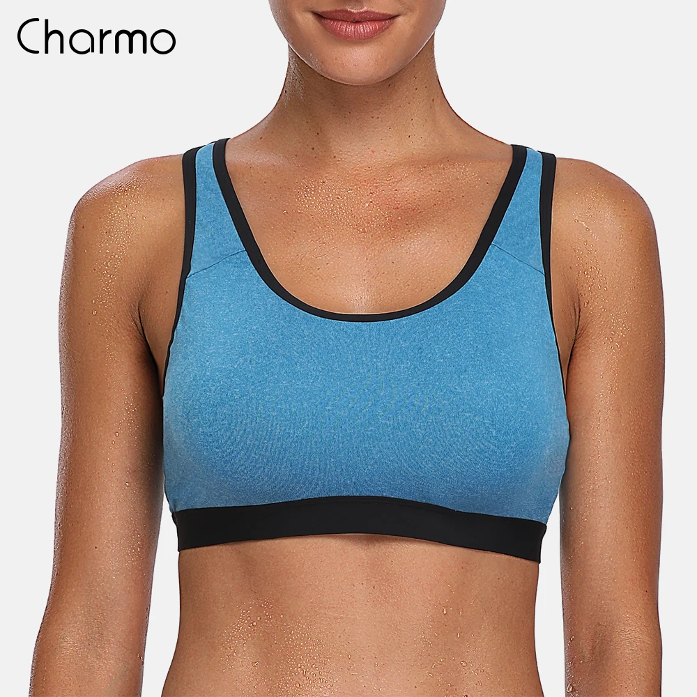 

Charmo Women's Mid Impact Support Sports Bra Padded Yoga Bra Breathable Running Workout Racerback Sports Top Anti-sweat Yoga Bra