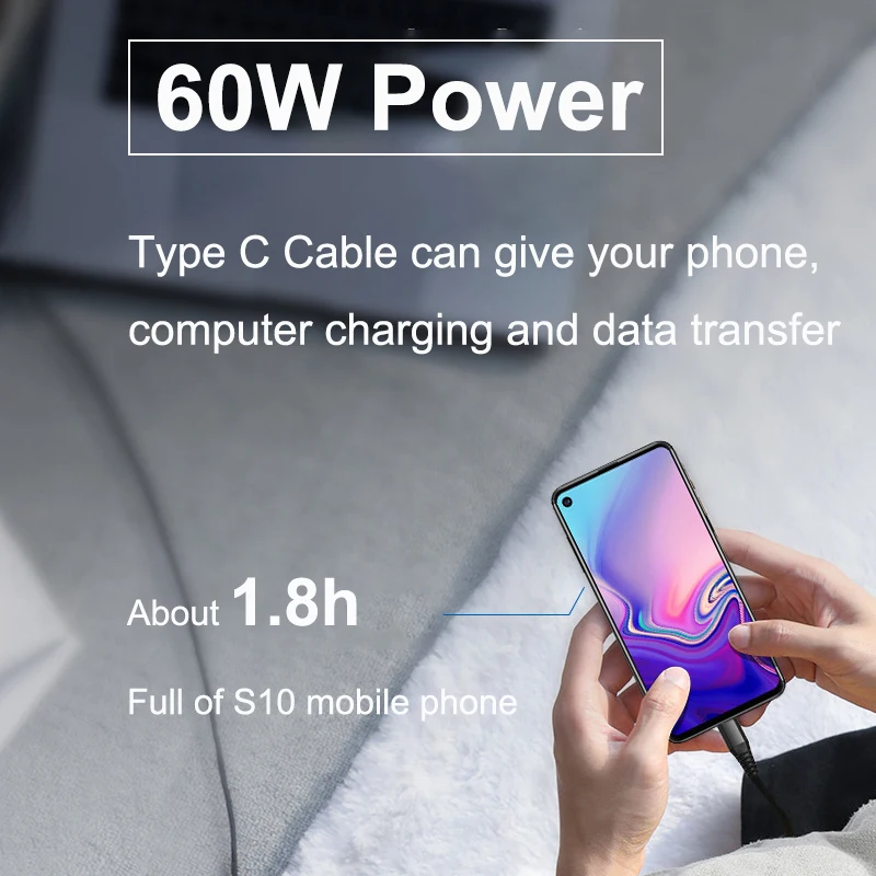 Кабель USB Type C к PD 60 Вт кабель быстрой зарядки 1 2 м плетеная линия передачи данных