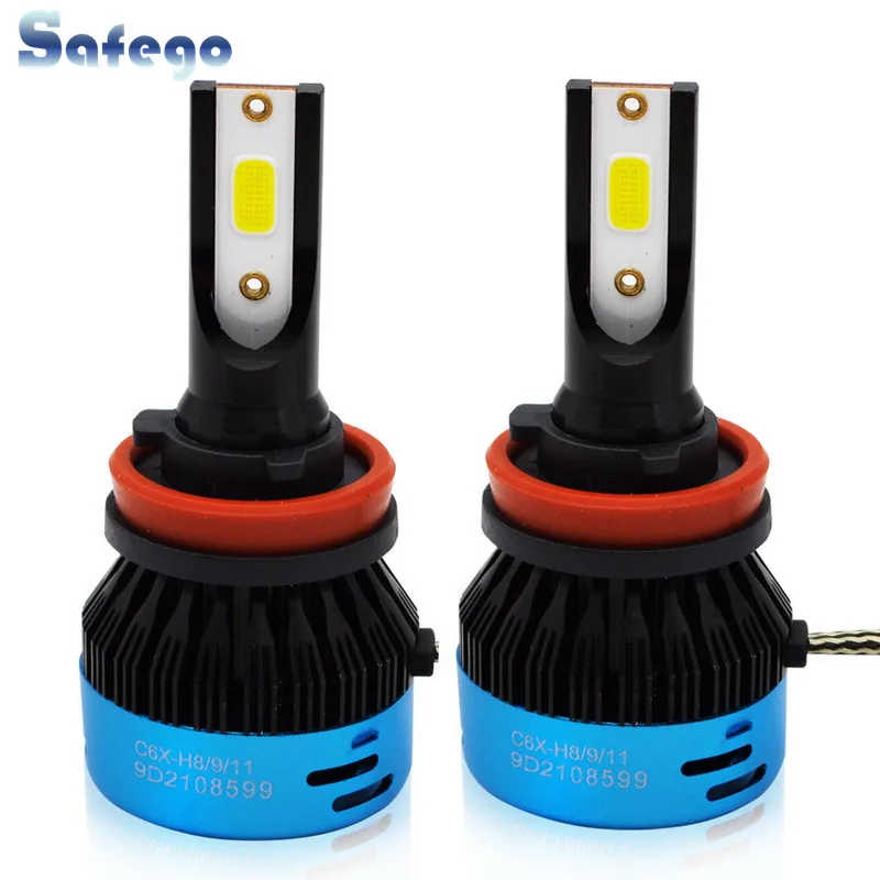Safego 2 шт. H4 H7 H8 H9 H11 светодиодный фар автомобиля 30 W 12 V COB светодиодный лампы для передних фар(Подол короче спереди и длиннее сзади) Луч Авто C6X фары 3200LM 6000 K белый