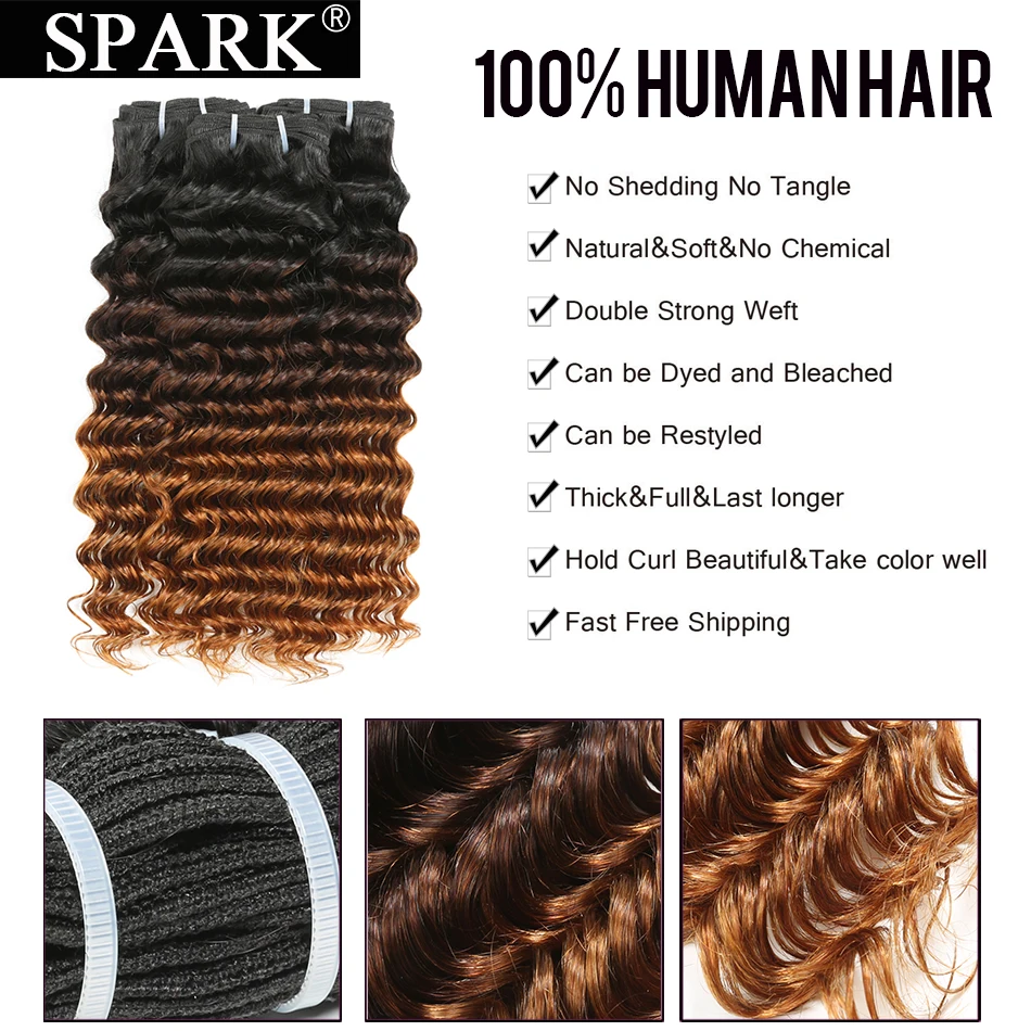 Spark человеческие волосы пучки с закрытием шнурка Омбре бразильские глубокая
