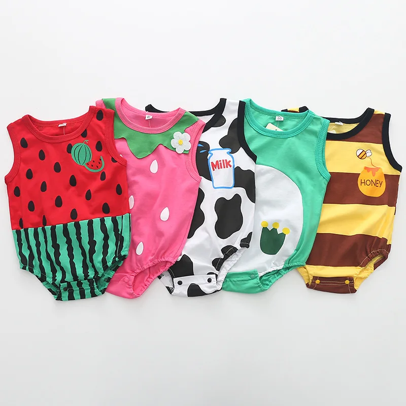 

Summer Cartoon Baby Bodysuit Boys Clothes Baby Girl Jumpsuits Newborn Clothes Sleeveless 100% Cotton One-Piece Clothing DS9