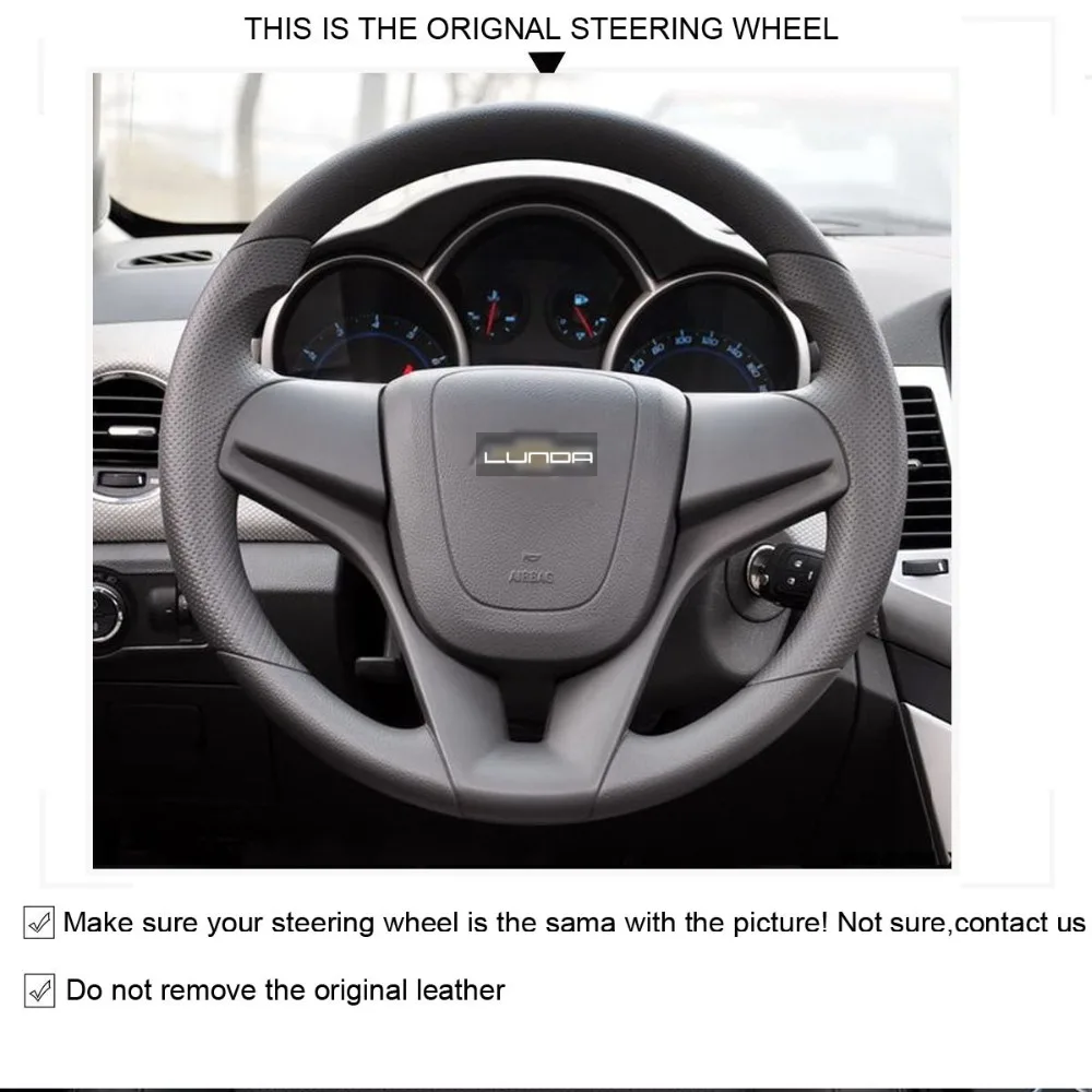 LUNDA черный кожаный чехол рулевого колеса автомобиля для Chevrolet Cruze 2009- Aveo 2011- Holden Cruze 2010