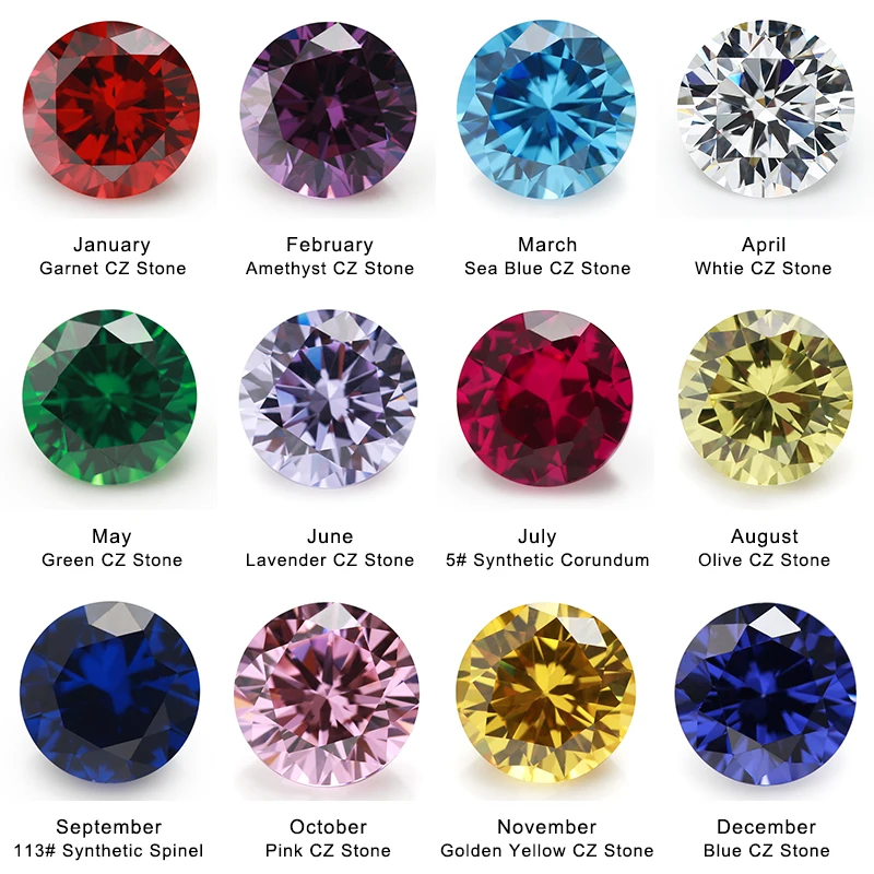 

12pcs/24pcs 4mm~10mm Birthday Stone 1pc/2pcs Per Colors Round Loose Cubic Zirconia Stones Synthetic Corundum5# Spinel113#