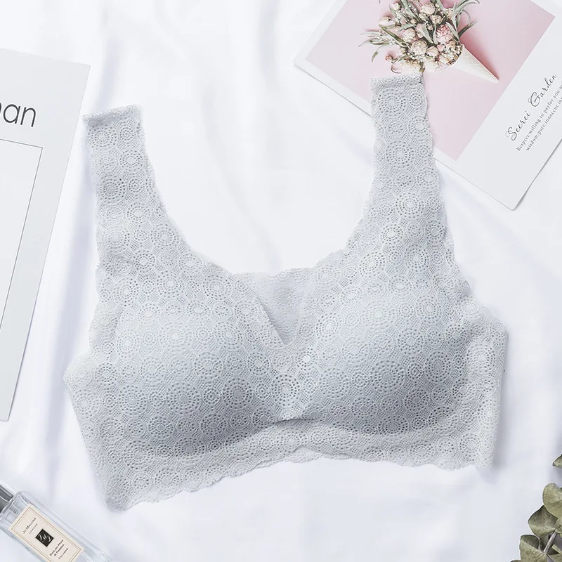 Grey OranriTing, сексуальное женское нижнее белье, кружевное нижнее белье, бесшовный бюстгальтер без косточек, бюстгальтер для сна, дышащий бюстгальтер пуш-ап, нижнее белье - Цвет: Grey