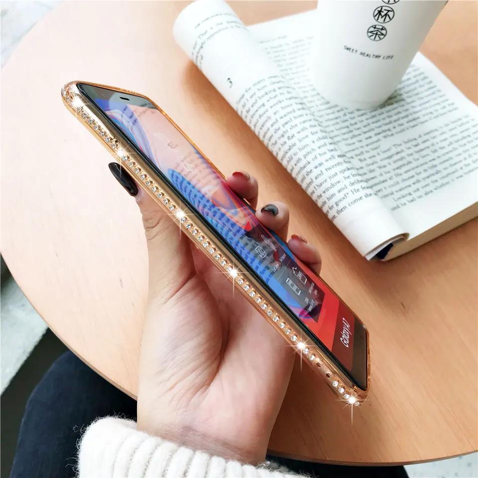 Чехол для Samgung Galaxy A7 2018 A5 A6 A8 J3 J5 J7 Pro 2016 2017 S6 S7 S8 S9 плюс край крышки Алмазный Блеск