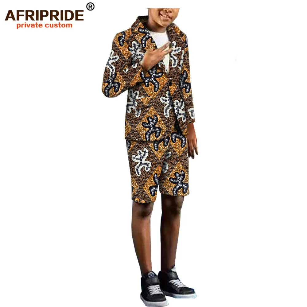 Летний Африканский Модный повседневный комплект для мужчин AFRIPRIDE куртка на одной пуговице+ короткие штаны мужские хлопковые брюки набор A1916002 - Цвет: 355J