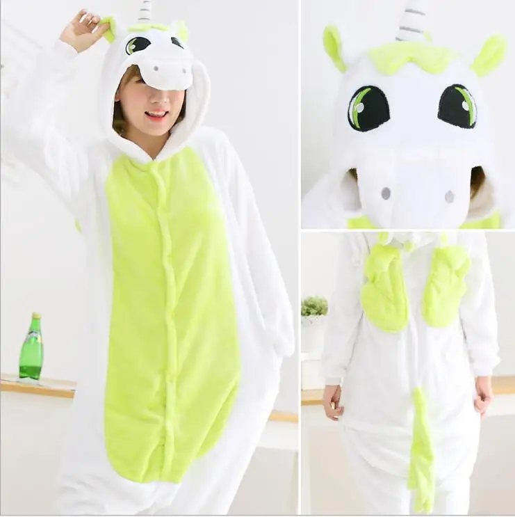 Green unicorn Черная Милая Пижама kigurumi размера плюс, оранжевая Милая Свободная Домашняя одежда, пижама для женщин - Цвет: Green unicorn