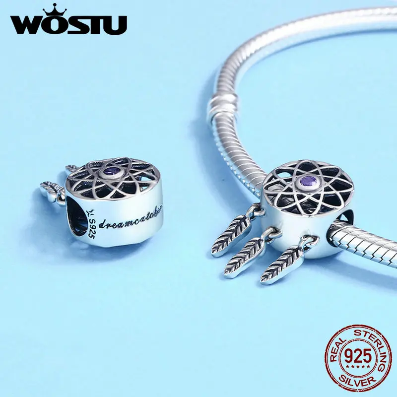 Браслет WOSTU CQC330 из 100% стерлингового серебра 925 пробы с бусинами в виде Ловца снов |