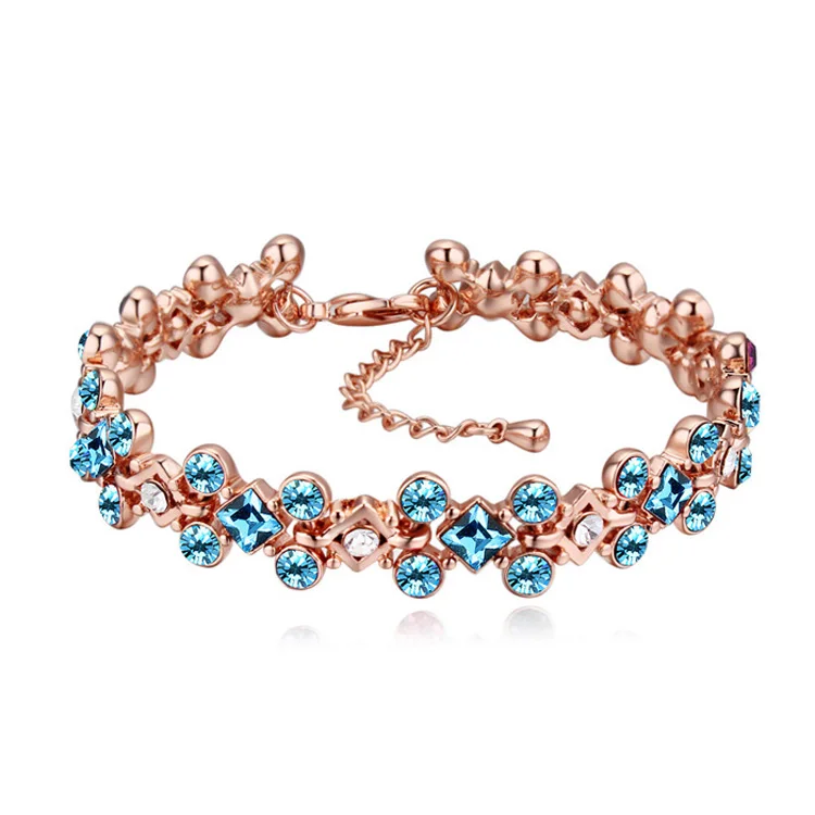 Роскошные браслеты SWAROVSKI с кристаллами цвета розового золота, браслеты для женщин, аксессуары для свадебной вечеринки, лучшие рождественские подарки - Окраска металла: Aquamarine