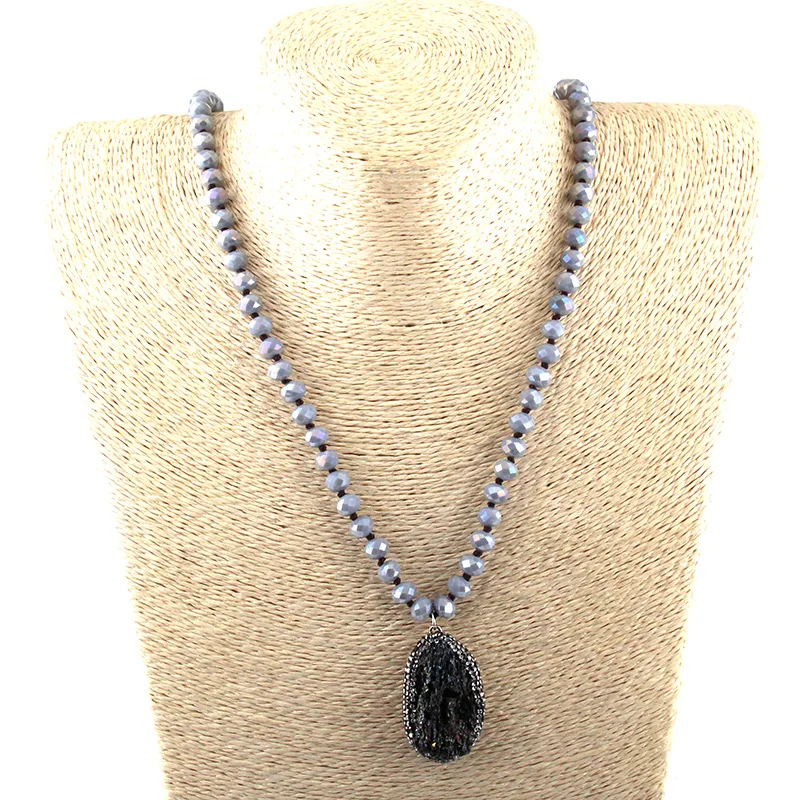 Модные богемные этнические ювелирные изделия серые Кристаллы с узлом Halsband 5x8