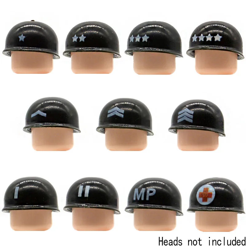 11PCs mixed helmets 10 шт./лот, блоки WW2, M1, США, шлемы, напечатанные солдатами-солдатами, военная армия, звание MOC, Строительные кирпичи, игрушки для детей - Цвет: 11PCs mixed helmets