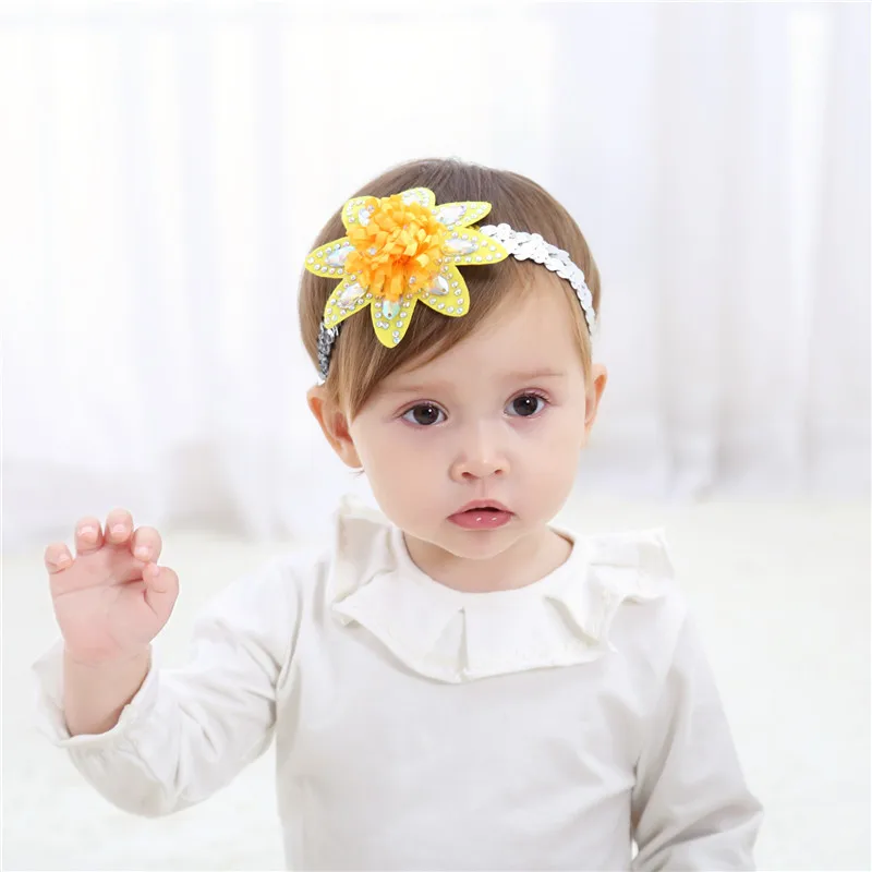 2018 New Hot Newborn Sun Yellow Flower Headband Kid's Cute Hair Accessories Baby Band Bling Floral Girl&quots Elastic band Headwear |