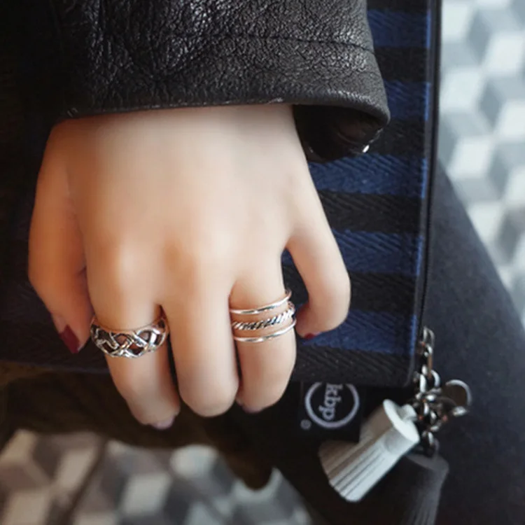 

2019 Simple 925 Sterling Silver Multi-layer Rings for Women Girls Punk Vintage Personality Lady Bridal Engagement Rings Anillos