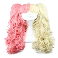 pink blonde HAIRJOY женские 70 см длинные синие Смешанные розовые волнистые плетеные 2 хвостика Синтетические партии косплей парик 15 видов цветов доступны - Цвет: pink blonde